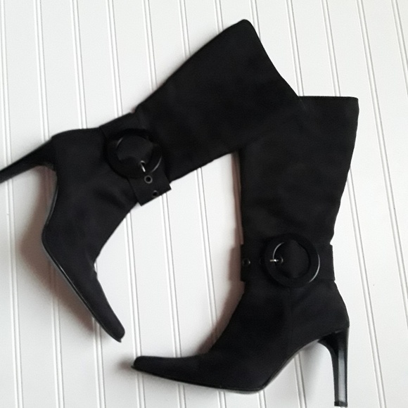 rebels Shoes - Rebels  pointy toe black heel boots with side belt